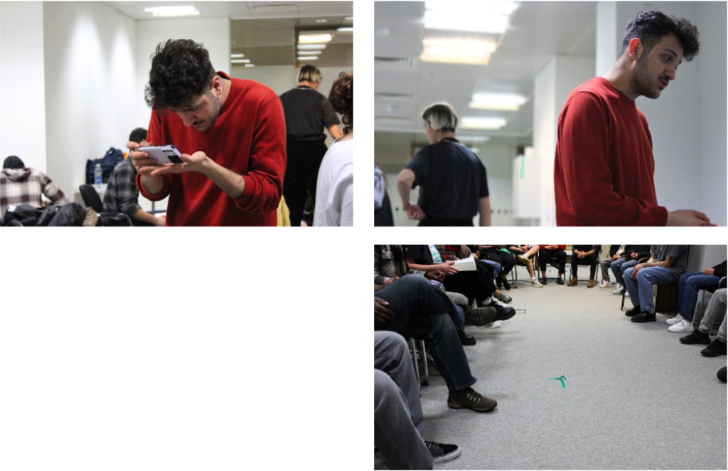 A collage (3 pictures) of Ali Ghaderi in a workshop