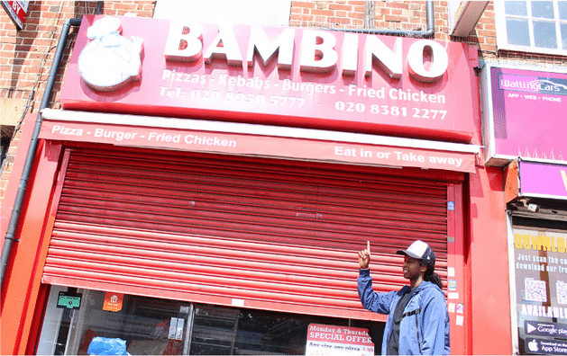 A person standing in front of a store