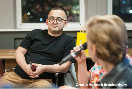 Mark sitting in a chair Text in picture - credit Hannah Brackenbury