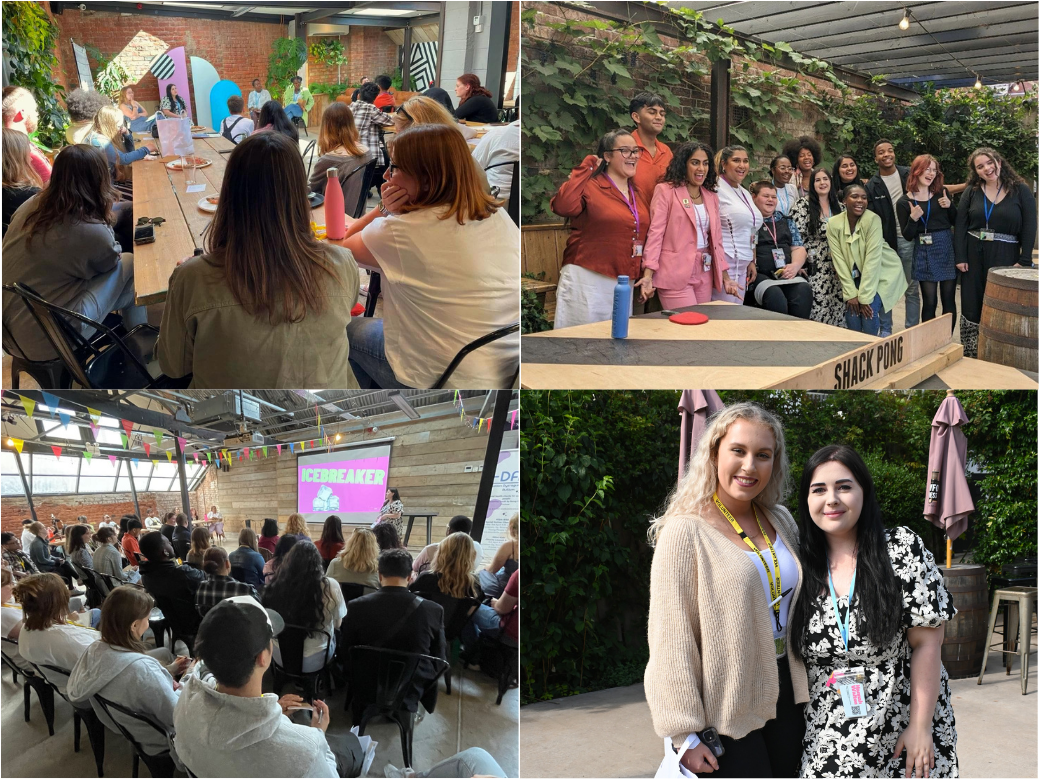 A collage of people and group photo attending the event. Pictured: attendees at the Lead The Way Youth Summit; lower right, Hannah (right).