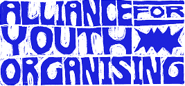 A logo with blue text saying Alliance for Youth Organsising